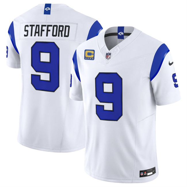 Women's Los Angeles Rams #9 Matthew Stafford White Fearsome 2026 F.U.S.E. 4-Star C Patch Vapor Limited Stitched Football Jersey(Run Small)